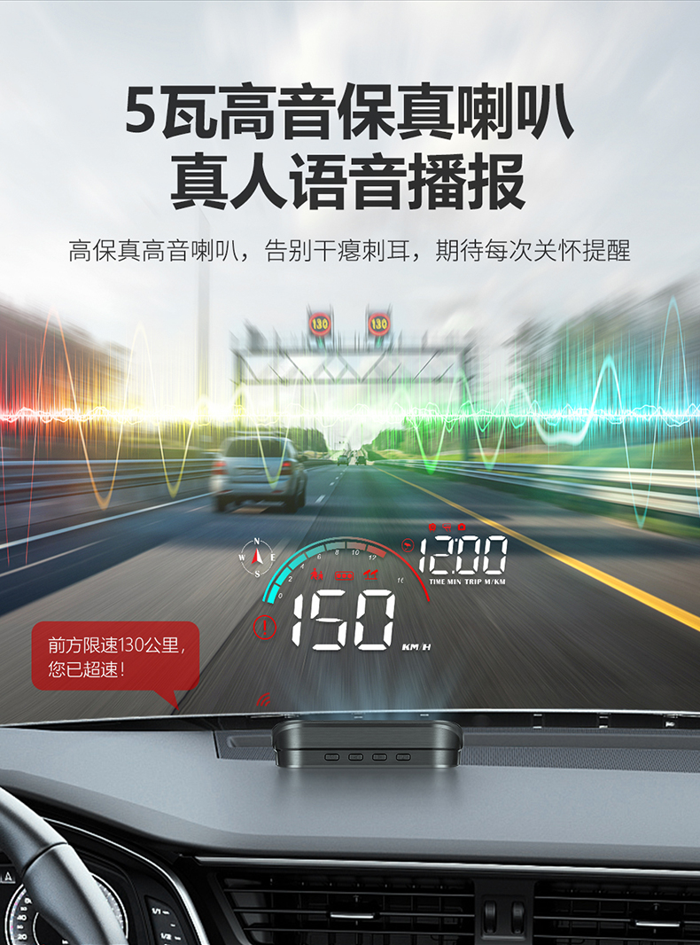 Car Head-up Display GPS Multi-function Car HUD Speed Voice Speed Measurement Digital Dog Cargo Van Universal