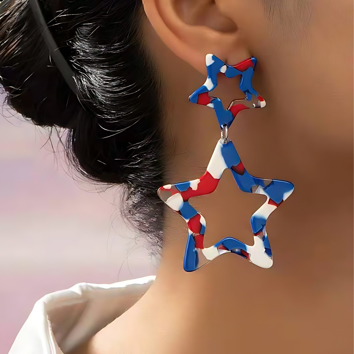 Cross-Border Popular American Flag Red, White and Blue Pendant Earrings Independence Day July 4Th Five-Pointed Star Pendant Earrings for Women