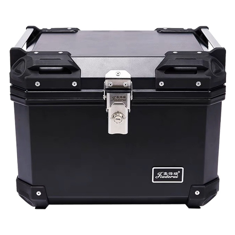 Baúl trasero de motocicleta de aleación de aluminio al por mayor de fábrica, baúl trasero de PP/ABS con baúl plano trasero con relieve en X