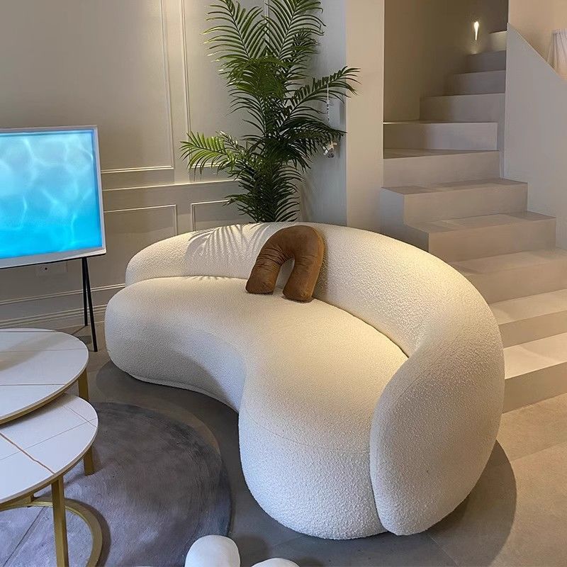 Cream Style Sofa Small Apartment Living Room Light Luxury Beauty Salon Reception Clothing Store Rest Area Lambswool Fabric Home