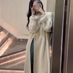 2025新款长款慵懒风法式毛衣裙女秋新款套头开叉中长款针织连衣裙