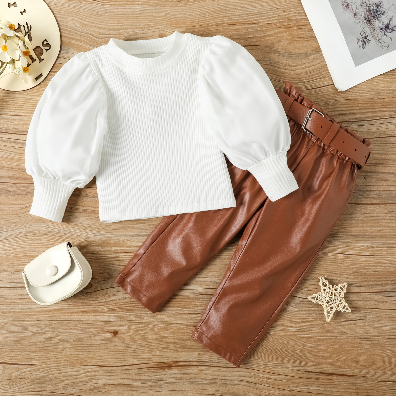416g Weight Long Sleeve Sleeve Length Fashion Solid Color Cotton Girls Clothing Sets