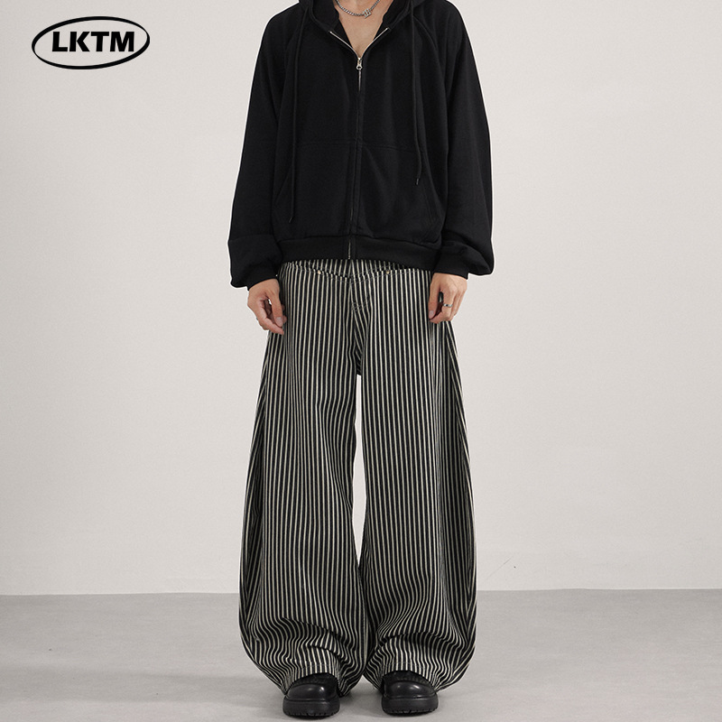 LKTM男装 美式复古松弛感竖条纹弯刀休闲裤男女百搭宽松慵懒长裤