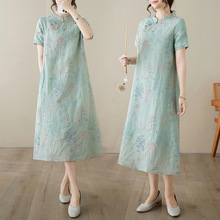 实拍 新中式国风刺绣改良旗袍女年轻款气质显瘦棉麻连衣裙