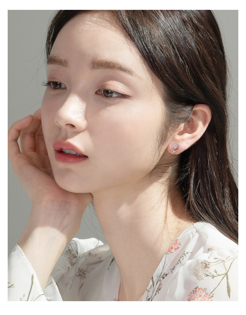 Fashion Flower Silver Plating Inlay Zircon Ear Studs 1 Pair