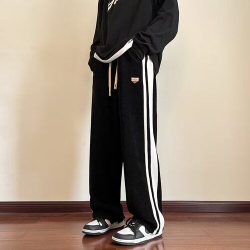 American corduroy pants for men in spring and autumn, hanging loose straight pants for men in wide leg casual pants for men in winter