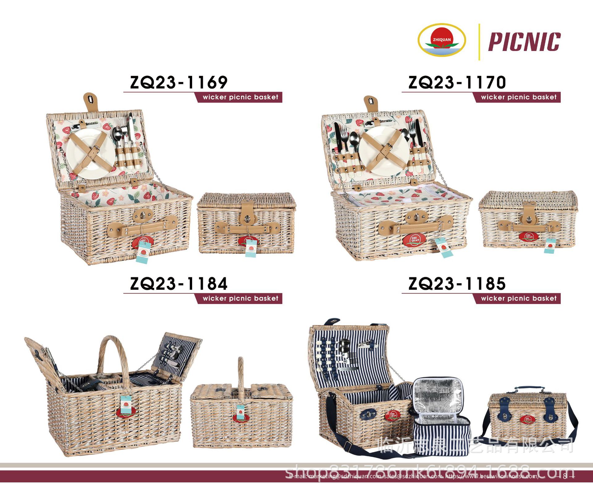 Comercio exterior personalizado de caña trenzada marco de sauce cesta de picnic doble grupo de cuatro bolsas de aislamiento de calor cesta de picnic cesta de sauce picnic