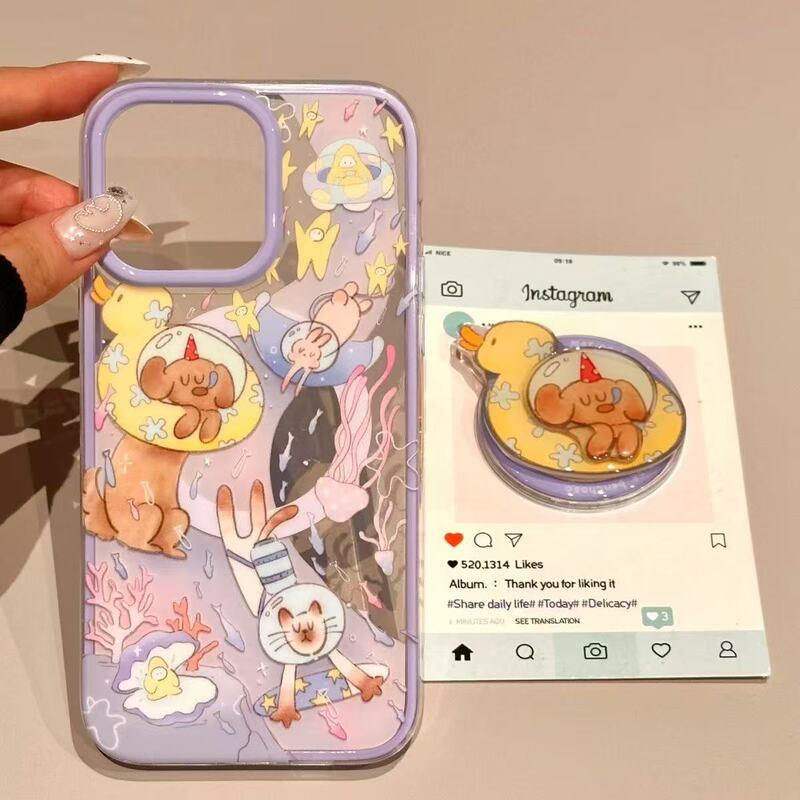 Beautiful Underwater Cute Little Yellow Duck Swimming Ring Sleepy Puppy Kitten Iphone16Pro Apple 15P Phone Case