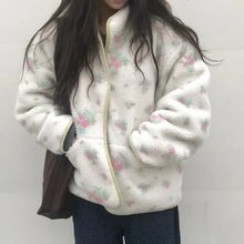 韩系温柔甜美田园清新花朵正反两穿卫衣绒衫羊羔毛外套女