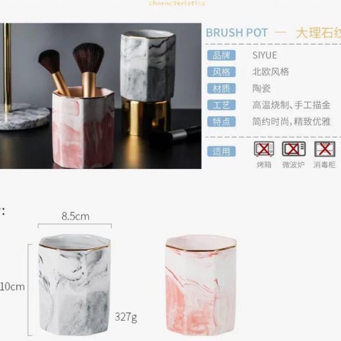 Portaplumas de estilo nórdico con diseño de mármol, taza de cerámica para brochas de maquillaje, recipiente de almacenamiento, artículo de decoración para el hogar, logotipo personalizado