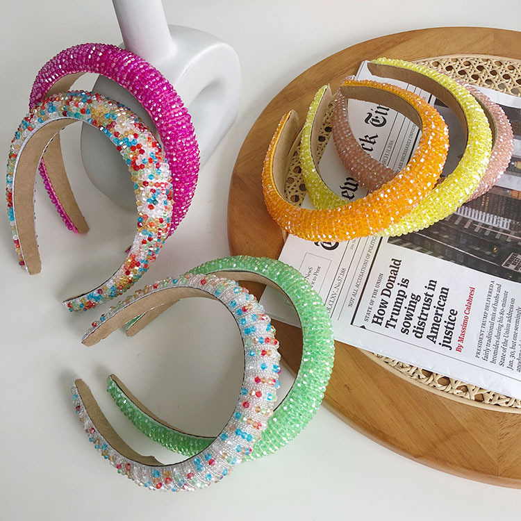 Fashion Full Diamond Wide-brimmed Crystal Candy Color Sponge Headband display picture 1