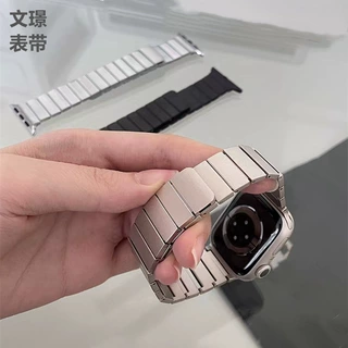 适用苹果applewatch4567s8代se不锈钢磁吸一株竹节iwatch手表表带