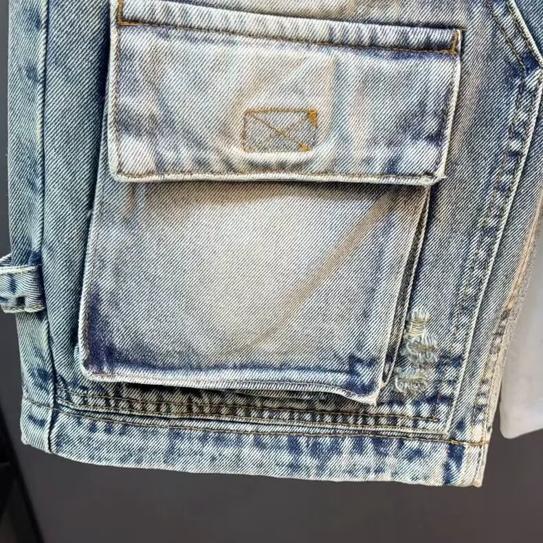Men's High Street Loose Fit Denim Shorts Summer Trendy Cool Retro Style Five Point Pants New_mkmklike.com