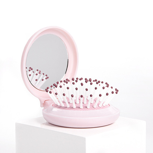Chuanqi'er Mini Folding Air Bag Comb with Cosmetic Mirror Portable Cute Girly Heart Plastic Air Cushion Massage Comb