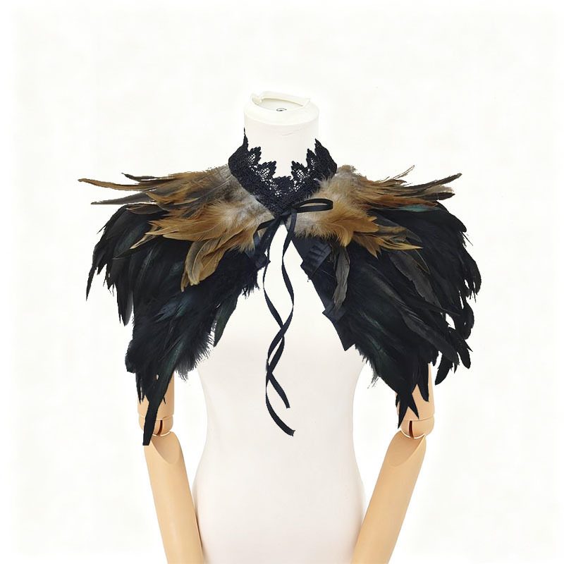 Challas de plumas, capa de lucha libre, baile de baile, chaleco de plumas, cuello falso, bib, capa de plumas gruesas, amazonas