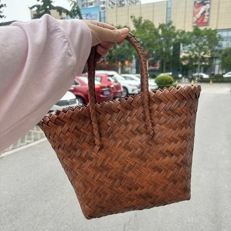 빈티지 카키색 우븐 핸들