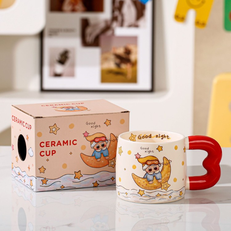 Buenas noches oso cartón de dibujos animados taza de regalo de alta cara casera taza de café de leche de mano regalo taza de cerámica