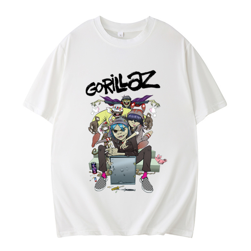 Summer printed new cartoon GORILLAZ peripheral short-sleeved T-shirt printed trendy men's and women's plus size bottoming shirt