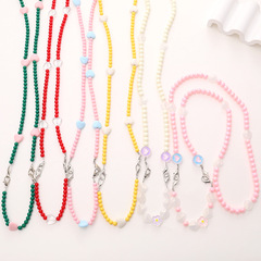 新款亞克力串珠斜跨鏈diy愛心裝飾二合一可拆卸鏈條手機殼肩帶鏈