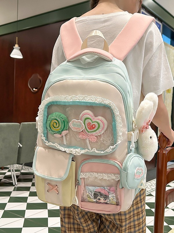 ドーパミン高価値痛バッグカレッジスタイル中学生バックパックバレエスタイルレースガールハートバックパック|undefined