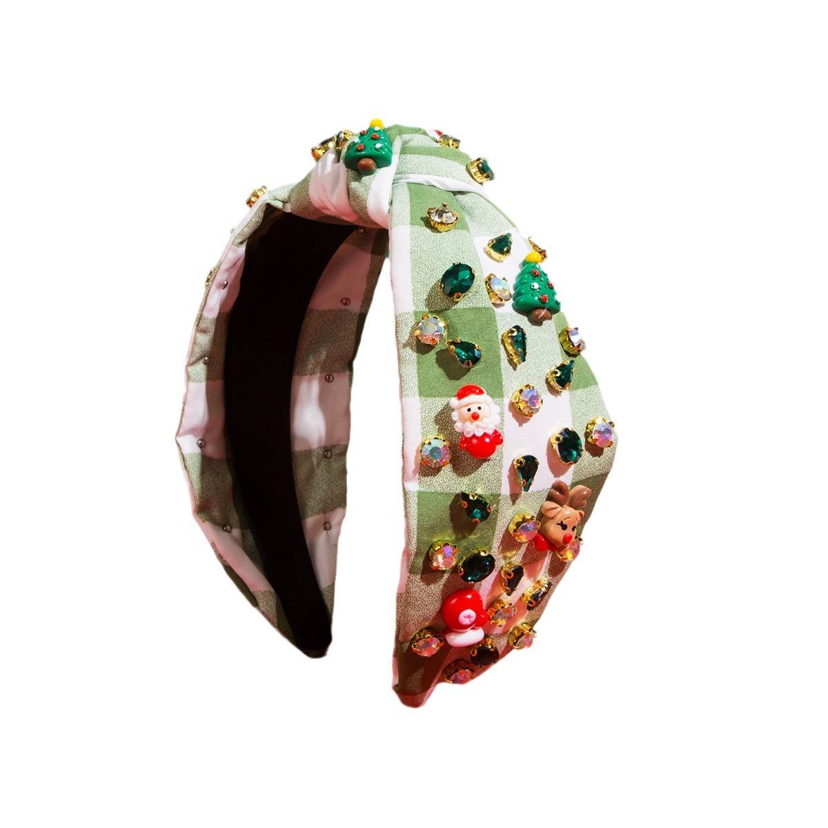 Hot Selling New Santa Claus Accessories Women's Plaid Fabric Knot Hair Hoops_voghion.com