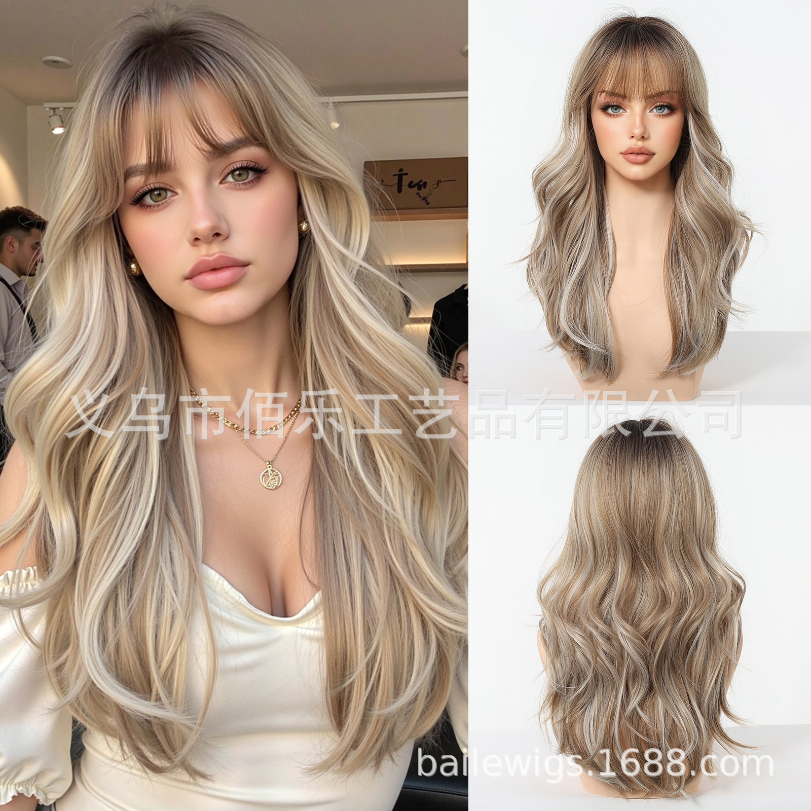 Pelucas transfronterizas marrón natural rizado largo wigs rasguño tiñido gradualmente en Europa y América al por mayor en stock