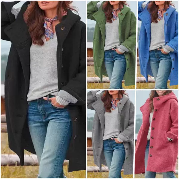 2026 Cross-Border Aliexpress Women's Autumn Coat, Mid-Length, Single-Breasted, Multi-Color, Multi-Size, Hooded Casual Coat