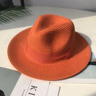 Color Orange Straw Hat for Women Japanese Style Summer Seaside Orange Sunshade Beach Hat Sun Protection Vacation Sun Hat