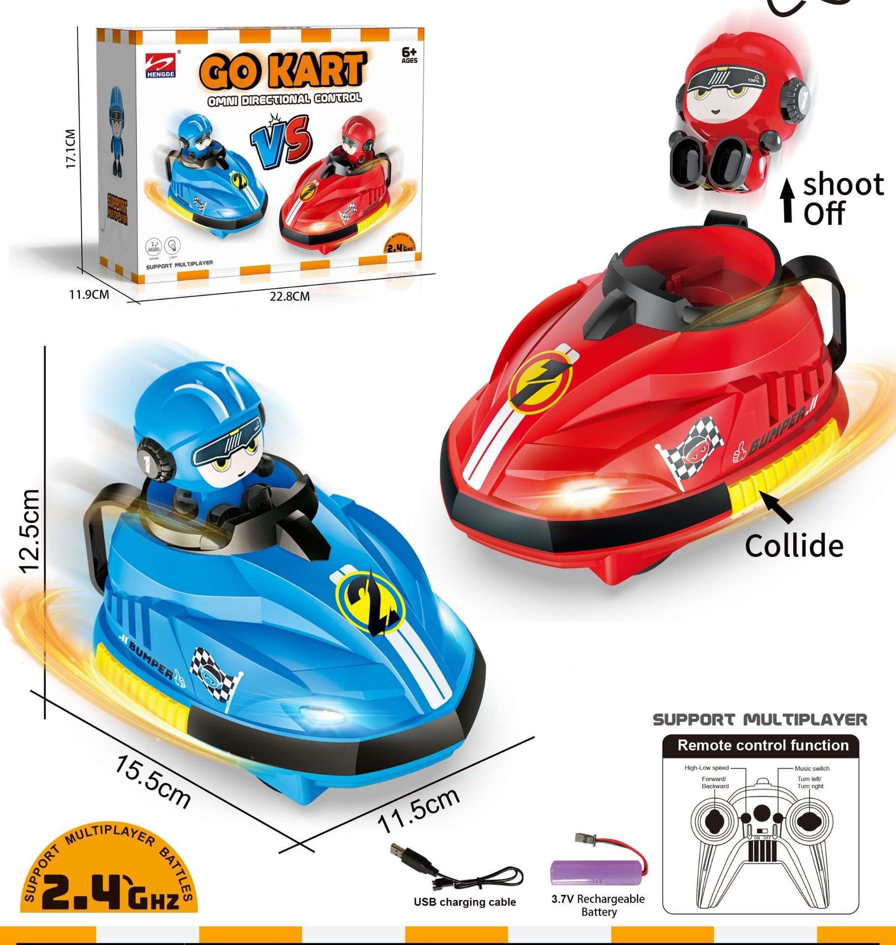 Cross-border kart para niños cartones de dibujos animados controlados remotamente coche de choque doble contra el impacto de eyección de deriva juguetes eléctricos para niños