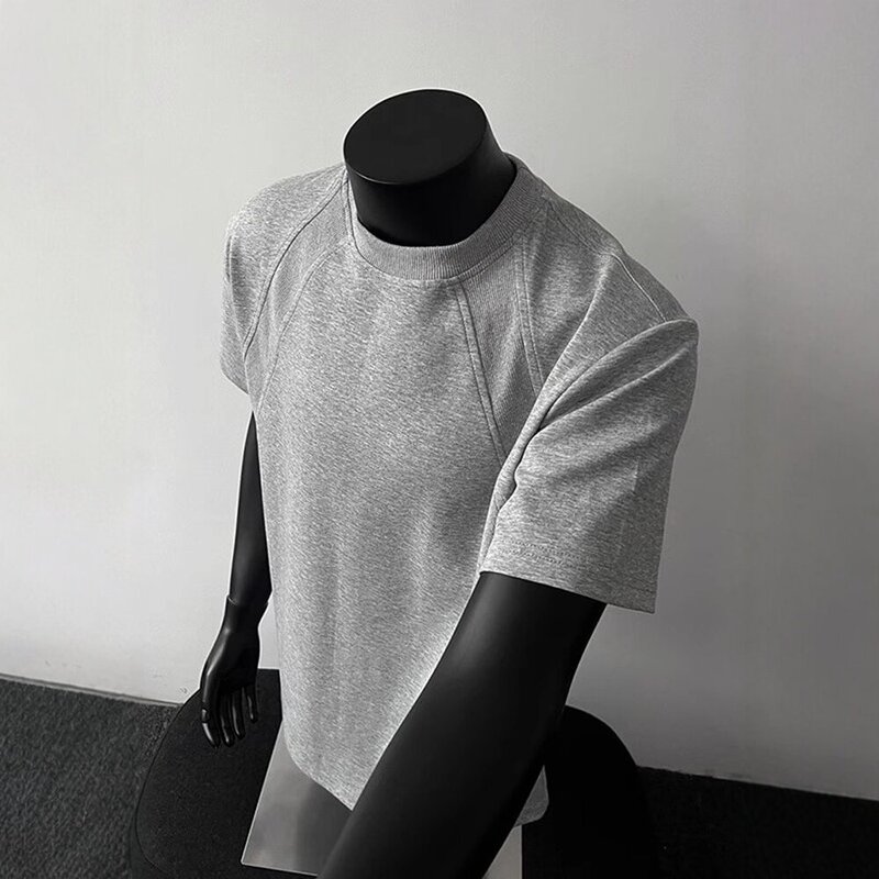 Design Sense Space Cotton Air Layer Stitching Shoulder Short-sleeved T-shirt Men's Summer American-style Boxy Edition Pui Shuai Half-sleeved