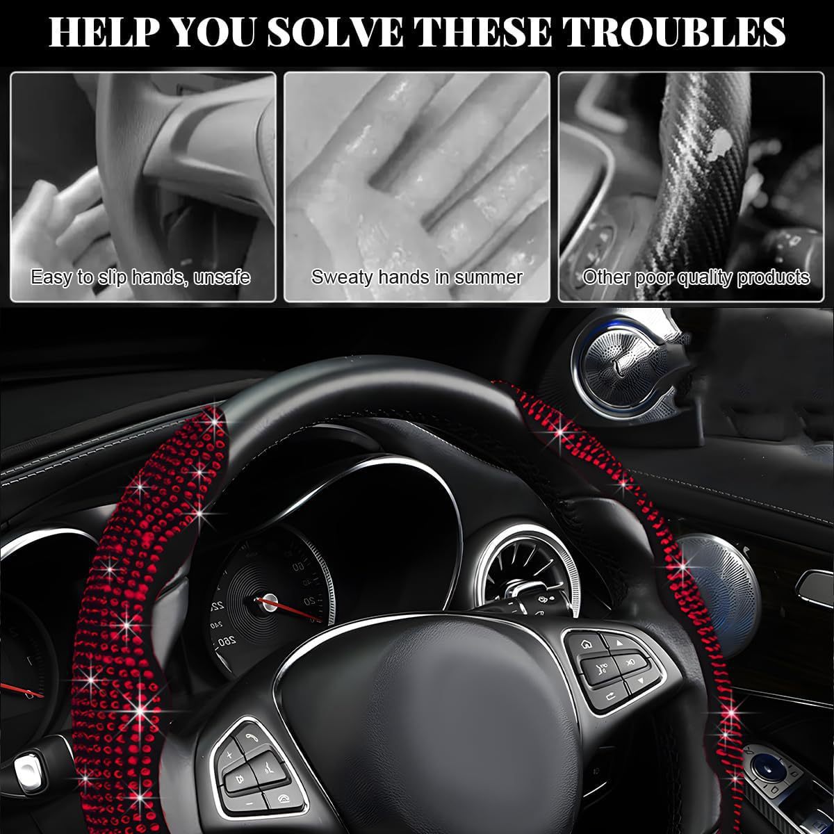 New Style Butterfly-Shaped Diamond-Encrusted Steering Wheel Clip-On Cover, Fashionable and Sporty, Wear-Resistant, Non-Slip, Universal Full-Diamond Clip-On Handle Cover
