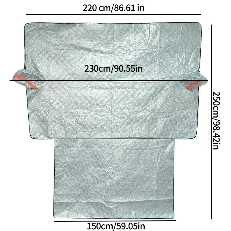Thickened aluminum foil car windshield snow cover, sun protection and anti-freeze universal model with reflective strip mirror cover
