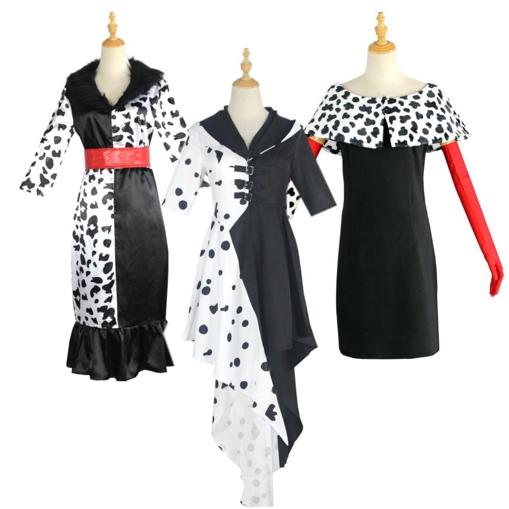 Movie 101 Loyal Dog cos Black and White Witch Kuila de Ville cosplay Dress Stage Performance Dress