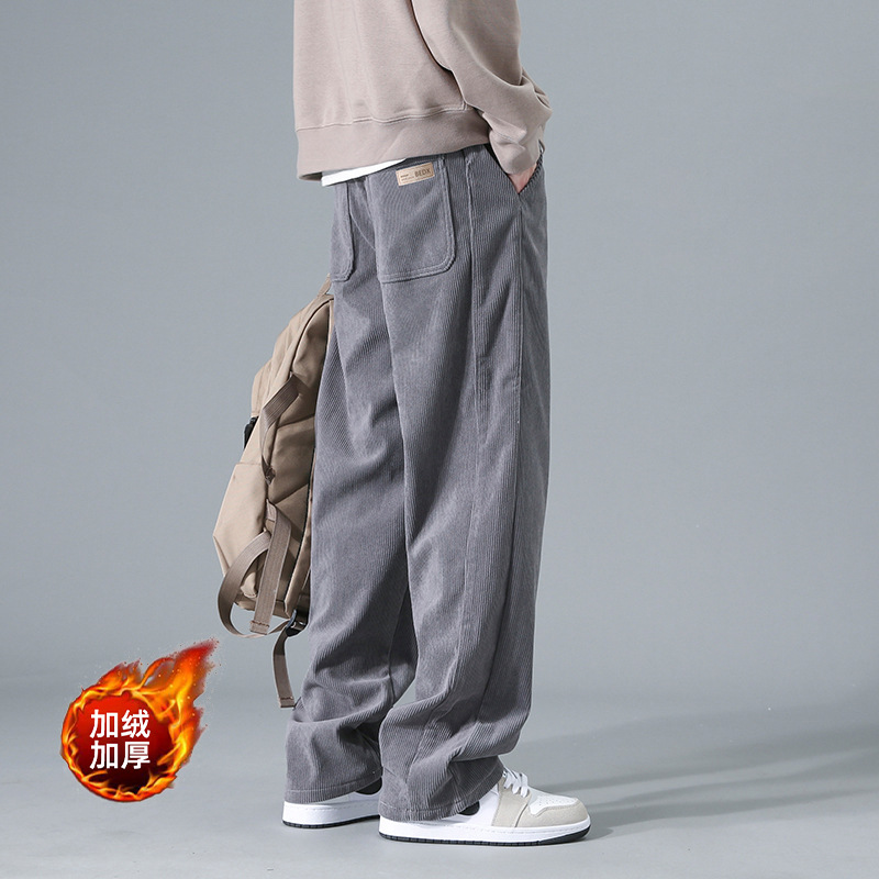 WASSUP NEST コーデュロイパンツ メンズ 春秋冬 2025年新作 裏起毛 厚手 ストレートパンツ ワイドレッグ