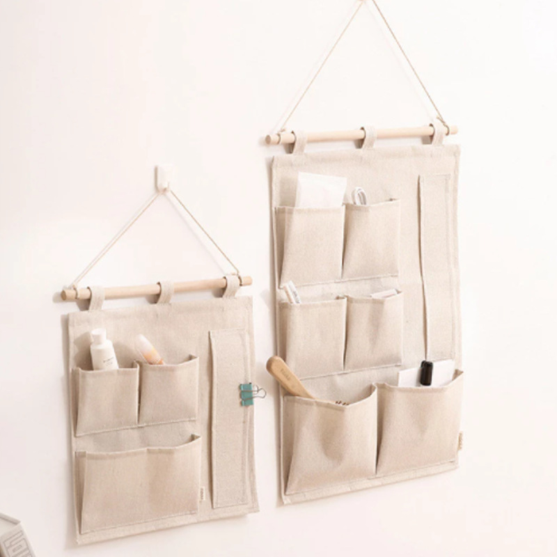 现代简约帆布置物袋 悬挂式客厅收纳袋 可折叠杂物收纳包