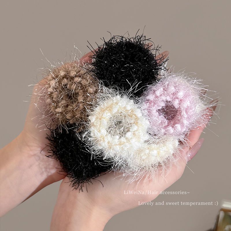 Otoño y invierno de color peluche suave engrosado anillo de cabello para mujeres 2024 nuevo estilo simple de tejido de peluche correa de goma