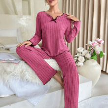 2025新款欧美款跨境亚马逊爆款黑边绞边休闲家居套装服坑条Pajama