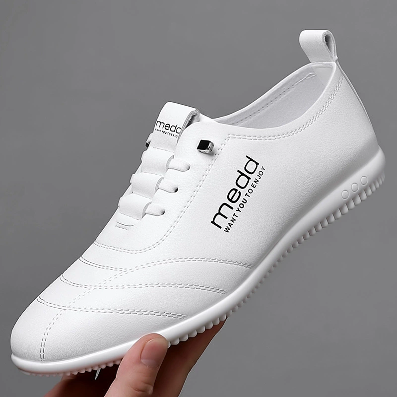 Мужские туфли Para 2025, новые мужские кожаные туфли для бизнес-кэжуал, однотонные белые туфли на мягкой подошве.