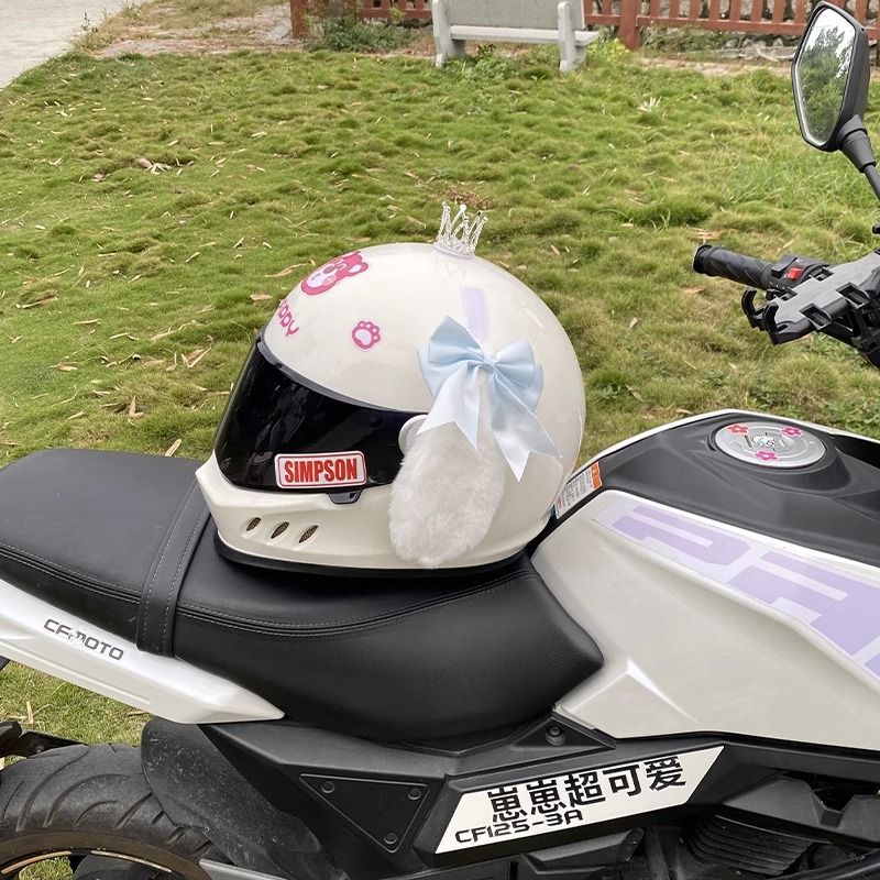 Light Blue Bow White Dog Helmet Decoration Motorcycle Universal