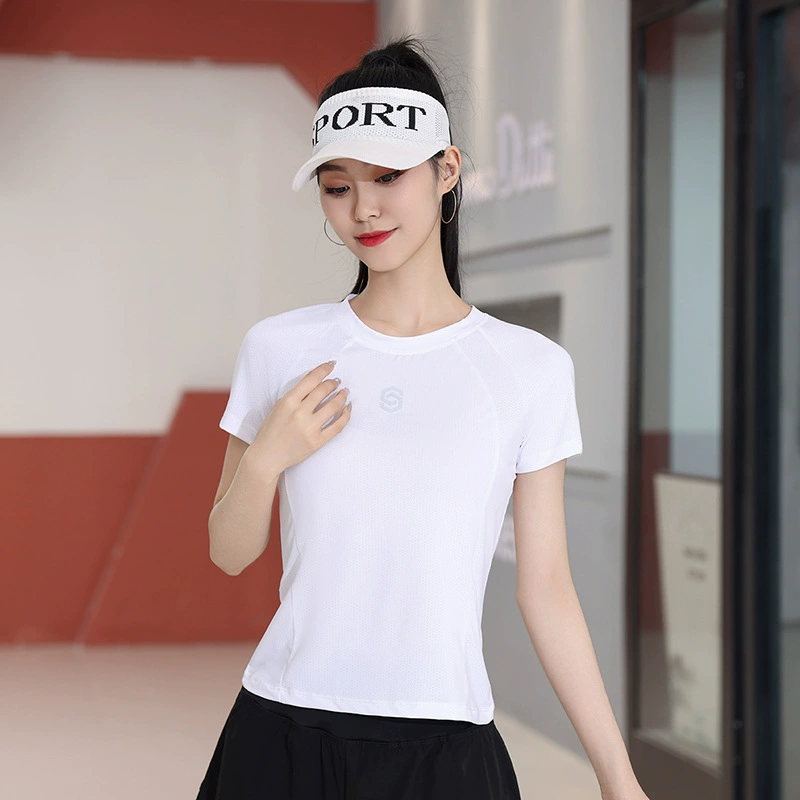 Летняя новая спортивная футболка женский быстросохнущий тонкий тонкий рукав с короткими рукавами для бега фитнес-костюм йога топ с круглым вырезом T