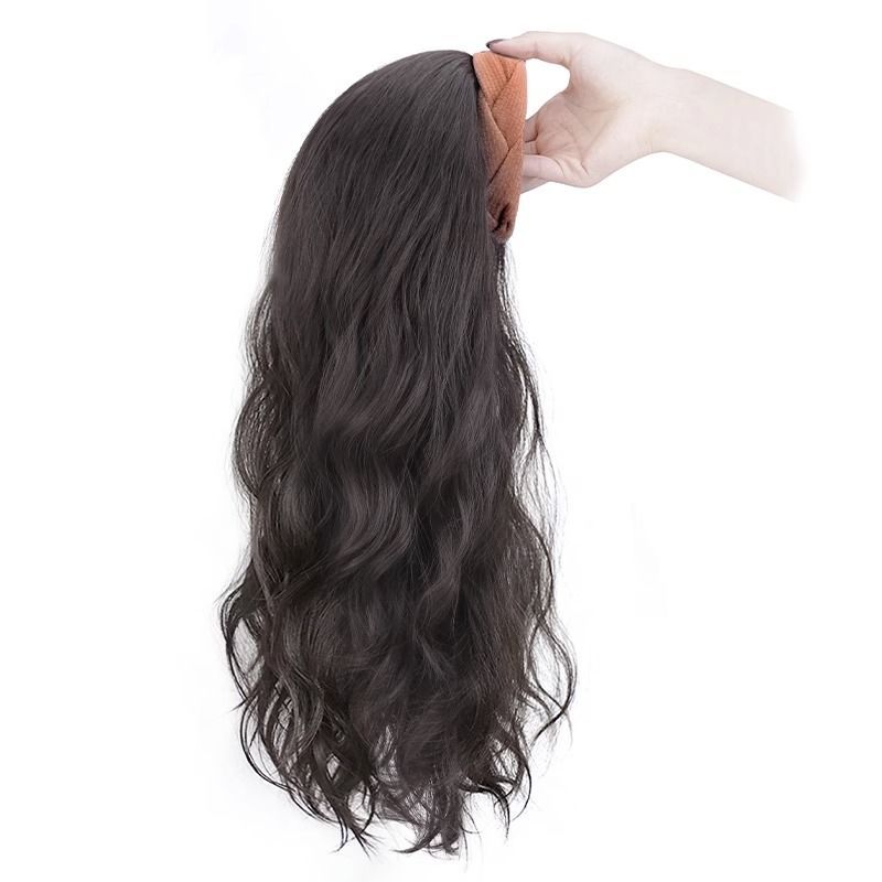 Tiktok Venta caliente diadema peluca mujer de una pieza de moda natural media cabeza cubierta simulación aumento de cabello cubierta de cabeza completa pelo largo y rizado