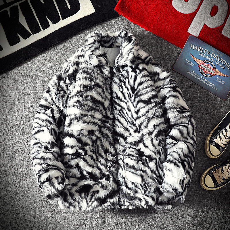 Herrenbekleidung Winter Herrenmode Marke Casual Zebra Muster Pelz Baumwolljacke Verdickte Baumwolle Warme Lose Baumwolljacke_voghion.com