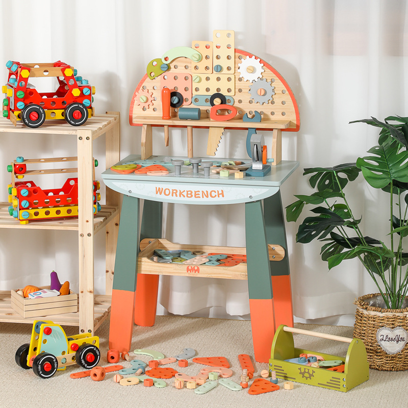 나무 어린이 놀이 집 시뮬레이션 드라이버 교육 분해 도구 상자 조립 도구 테이블 소년 장난감