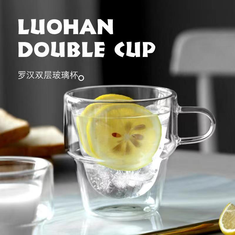 Vidrio borosilicato creativo integrado juego nido vidrio de doble capa con mango café leche taza de desayuno transparente