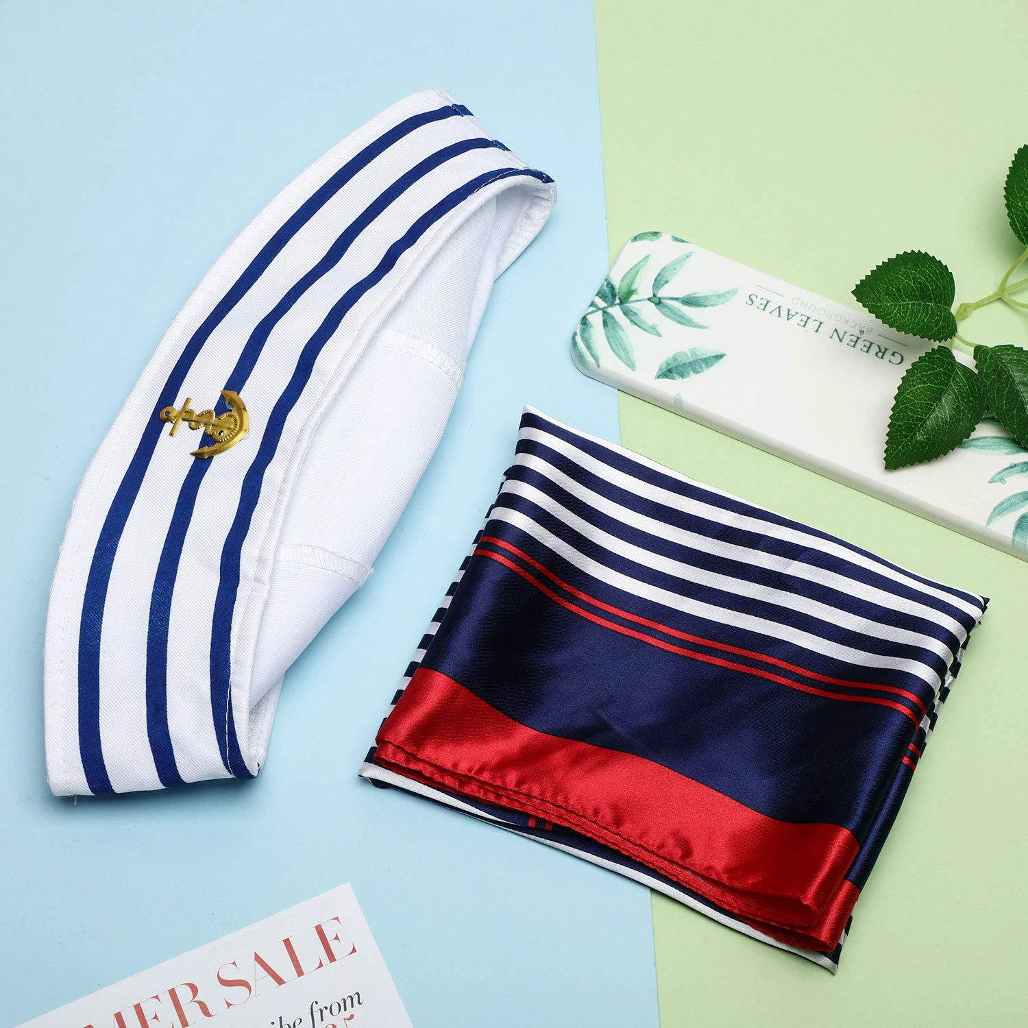 Sailor cosplay set — hat and navy scarf, sizes 56/58/adjustable, hat & accessory options