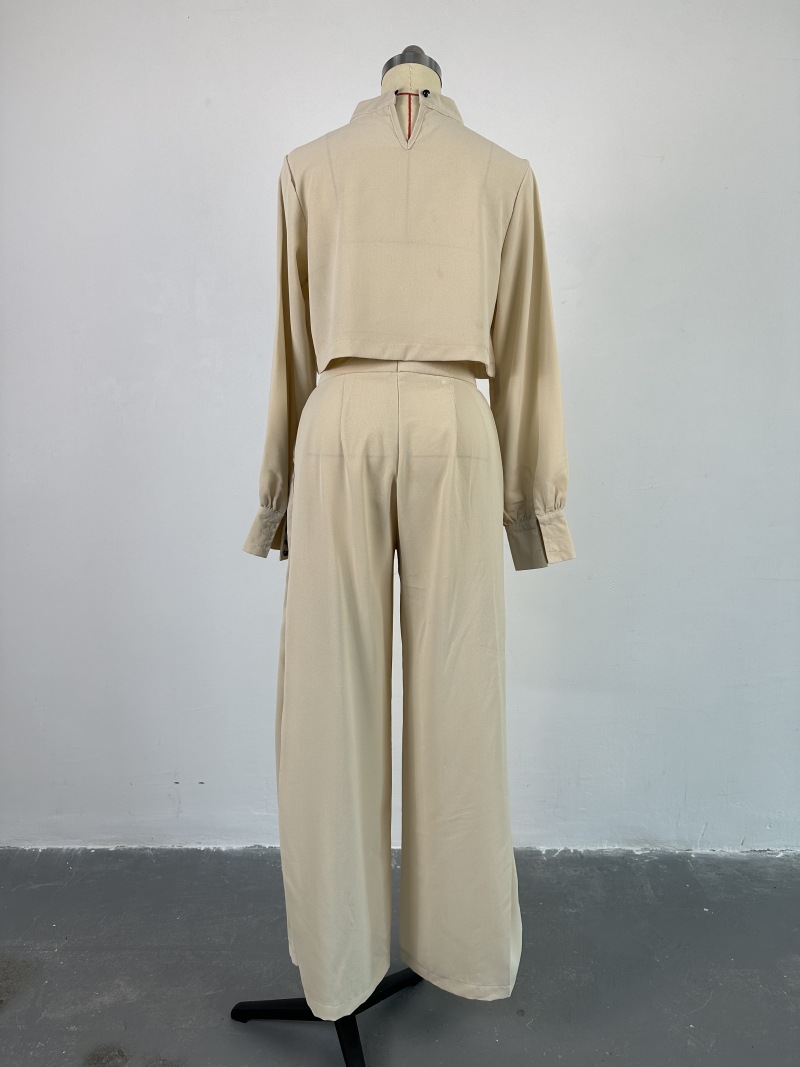 Women Clothing Spring Loose Mock Neck Long Sleeve Top Wide Leg Pants Casual Suit