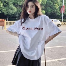 美式棉短袖恤女夏季新款宽松百搭时尚中长款半袖上衣