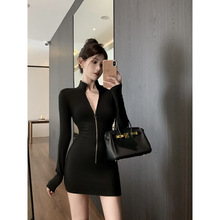 实拍 秋冬纯色加绒打底裙女修身显瘦百搭连衣裙内搭裙子短裙