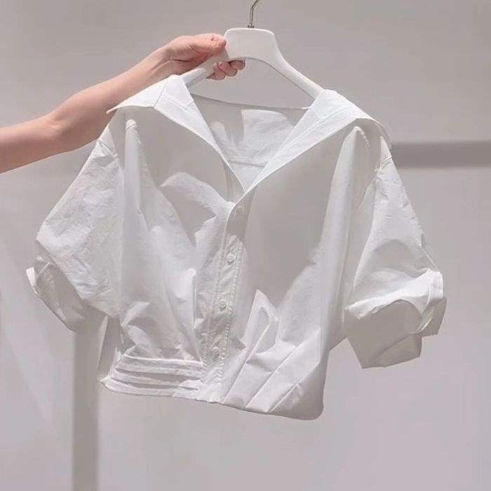 超好看黄色翻领短袖衬衫女2025夏季新款时尚宽松慵懒风短款上衣潮|undefined