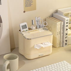 奶油風桌面多功能紙巾盒學生文具收納 客廳餐桌茶几遙控器收納盒